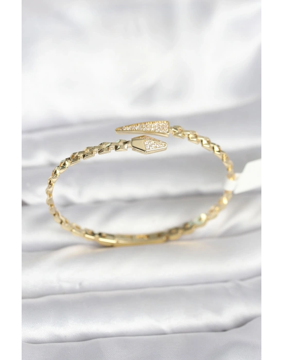 Yılan Model Pirinç Gold Renk Kadın Kelepçe Bileklik