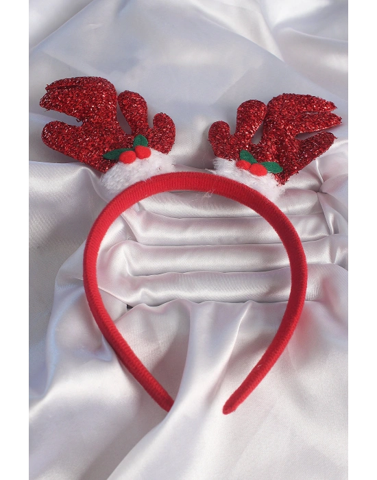 Yılbaşı Temalı Simli Geyik Boynuzu Figürlü Taç