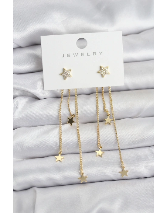 Yıldız Model Gold Renk Pirinç Sallantılı Kadın Küpe