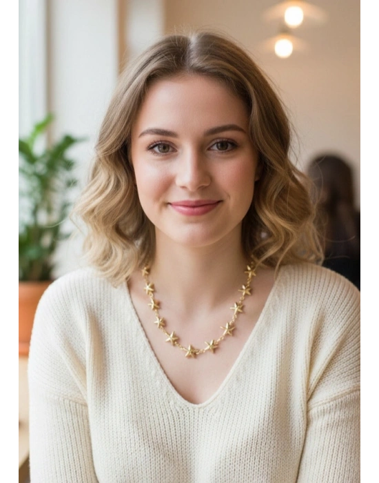 Yıldız Model Pirinç Gold Renk Kadın Kolye