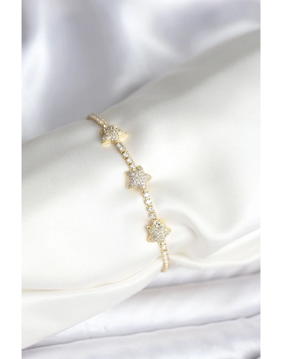 Yıldız Model Zirkon Taşlı Gold Renk Pirinç Su Yolu Kadın Bileklik