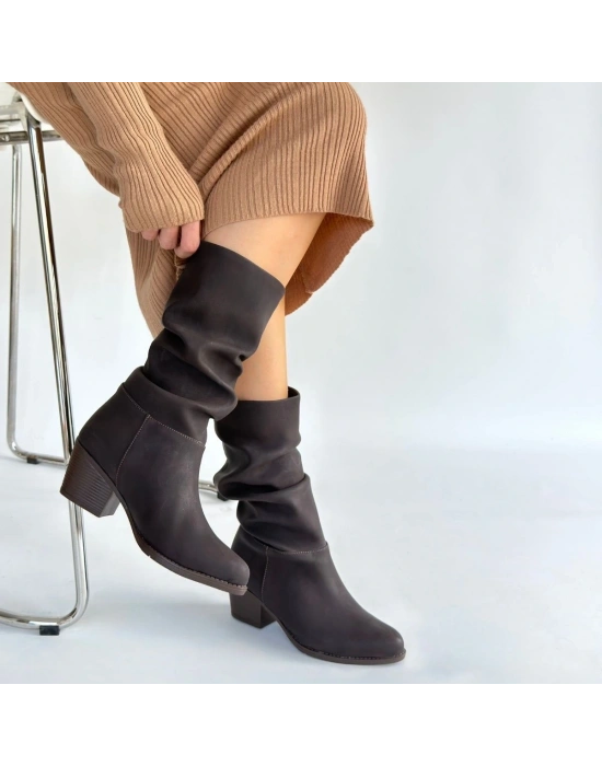 Yior Kahverengi Nubuk Topuklu Bot