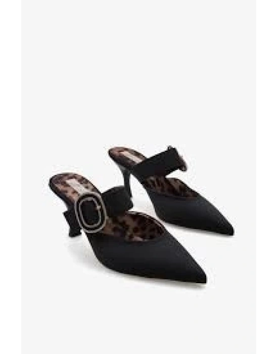 Yote Siyah Saten Topuklu Terlik