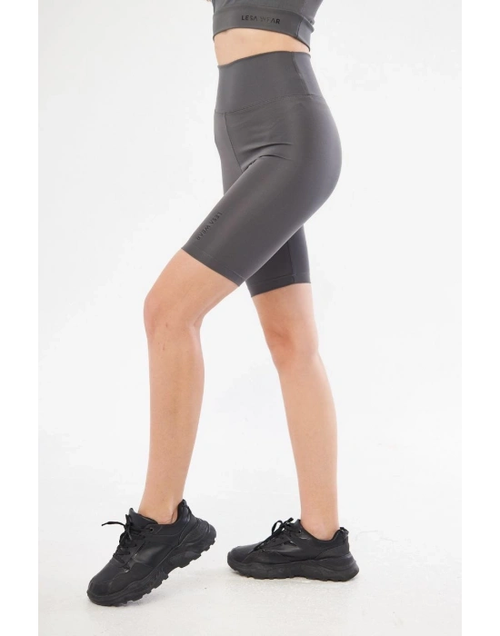 Yüksek Bel Biker Sporcu Şort - Füme