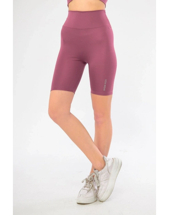 Yüksek Bel Biker Sporcu Şort - Gül Kurusu