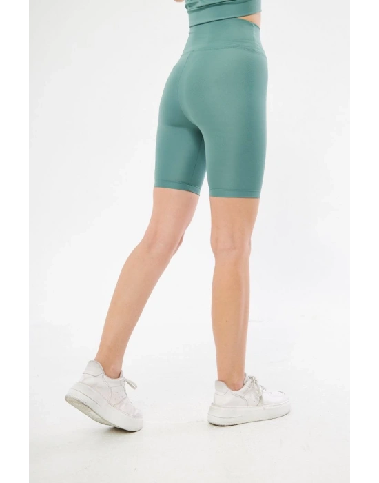 Yüksek Bel Biker Sporcu Şort - Mint Yeşil