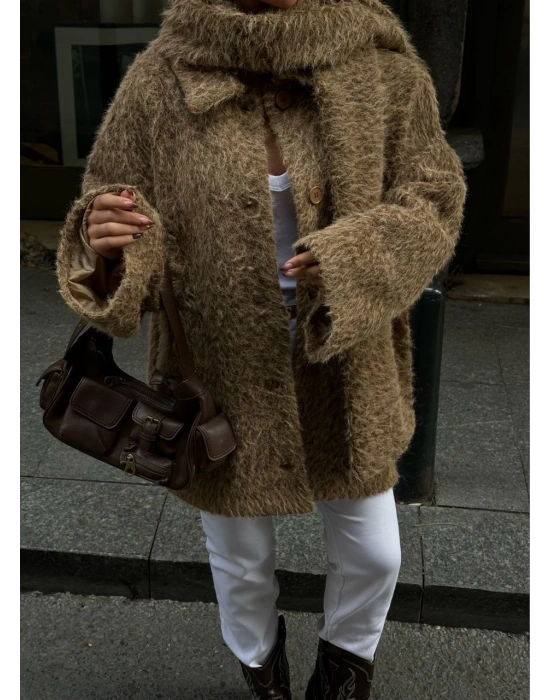 Yün Cıkartılabilen Atkılı ,Kaban İkili Takım- Kahve