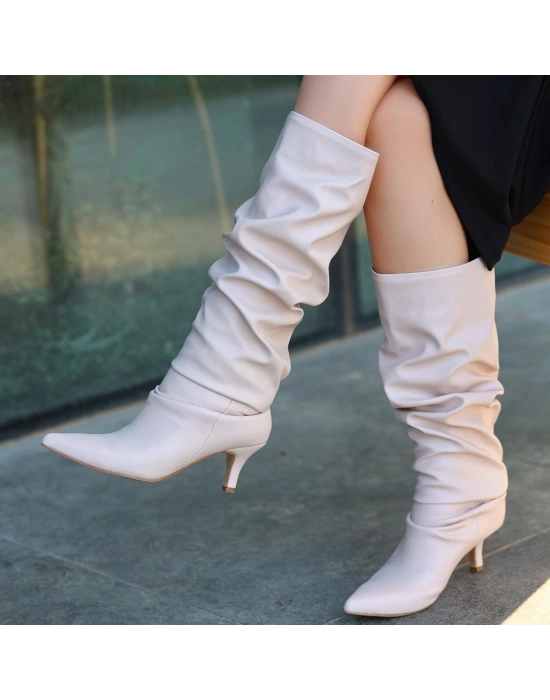 Zelya Bej Cilt Topuklu Çizme