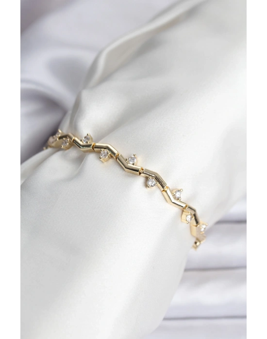 Zikzak Model Pirinç Gold Renk Bileklik