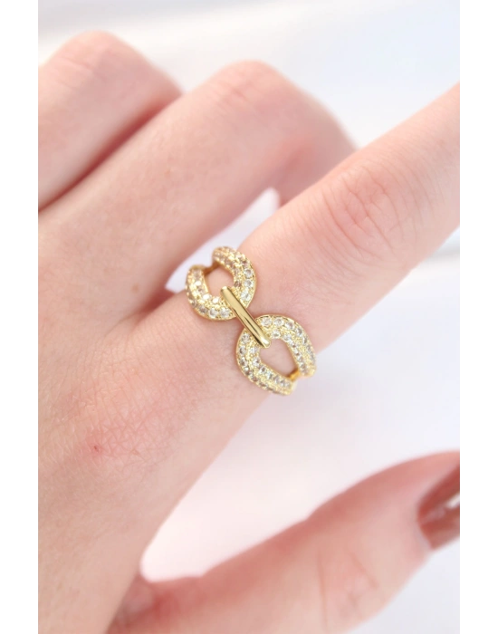 Zirkon Taşlı Gold Renk Ayarlanabilir Yüzük