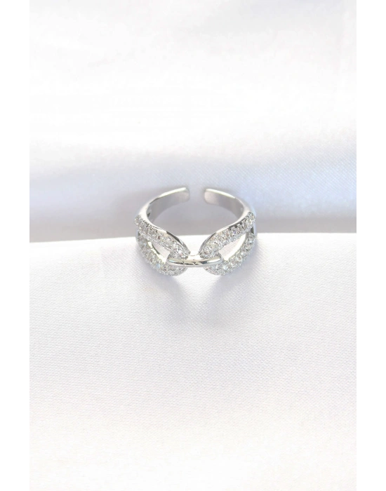Zirkon Taşlı Silver Renk Ayarlanabilir Yüzük