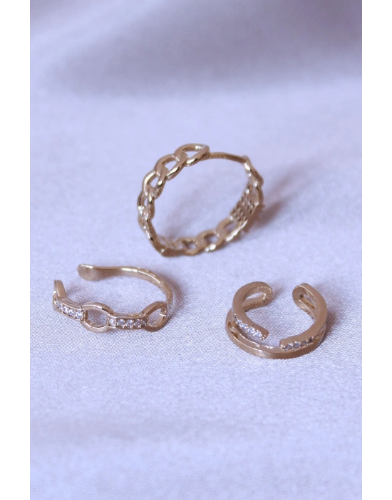 Zirkon Taşlı Zincir Model Küpe Seti