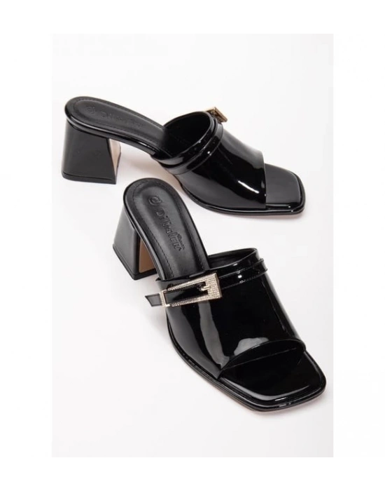 Ziva Siyah Rugan Topuklu Terlik