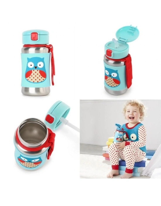 Zoo Pipetli Paslanmaz Çelik Suluk 350 ml Baykuş
