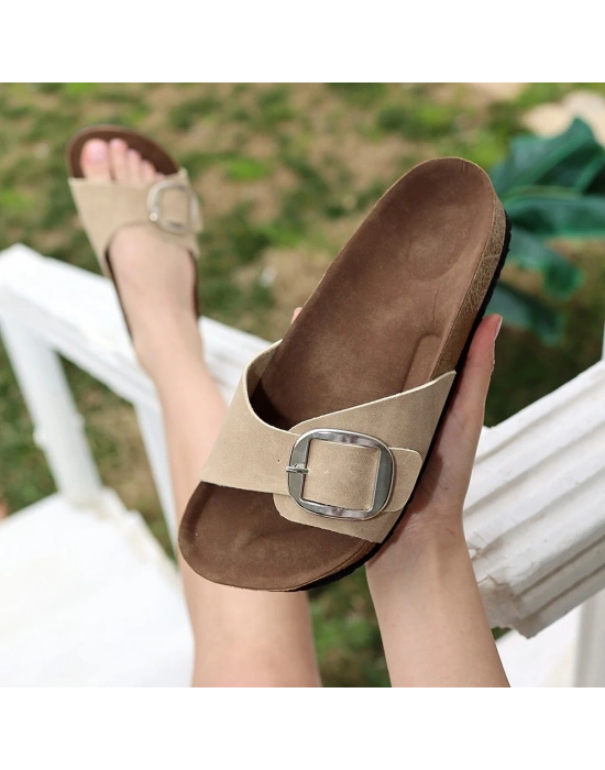 Zooy Bej Nubuk Terlik