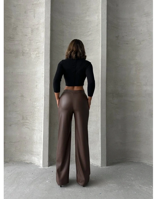 Zr deri palazzo pantolon kahve h24654
