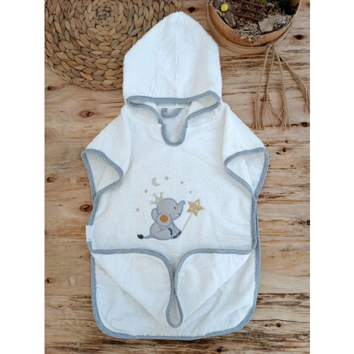 0-1 Yaş Sevimli Fil Nakışlı Pareolu 4Lü Kız Erkek Bebek Havlu Silgi Takımı Ekru