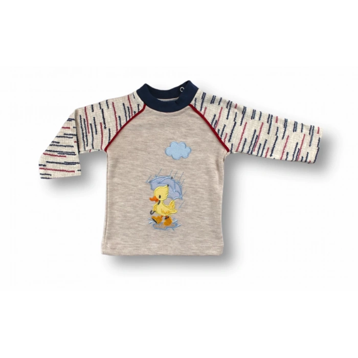 0-3 3-6 6-9 Ay Şemsiyeli Ördek Nakışlı Uzun Kollu Sweatli 2Li Kız-Erkek Bebek Takımı Mavi