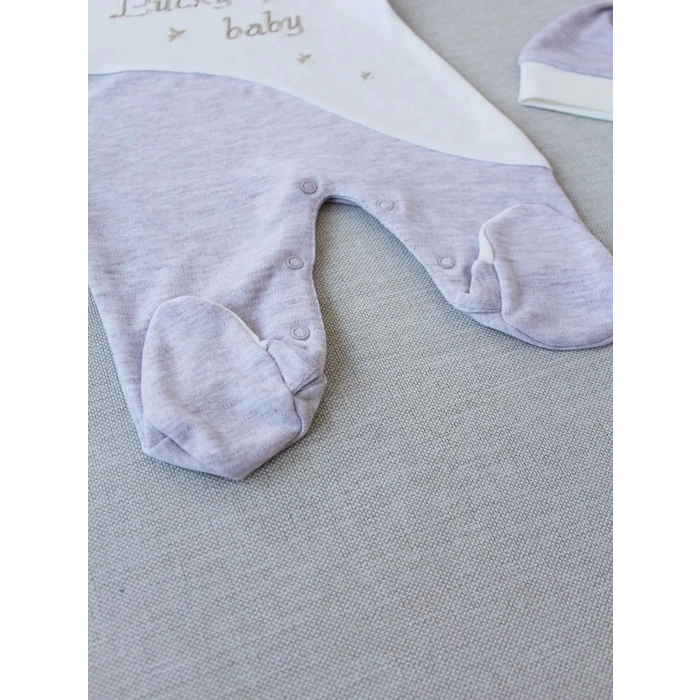 0-3 3-6 Ay Lucky Nakışlı Es Çizgi Boy Şapkalı Erkek Bebek Tulumu Kahvemelanj