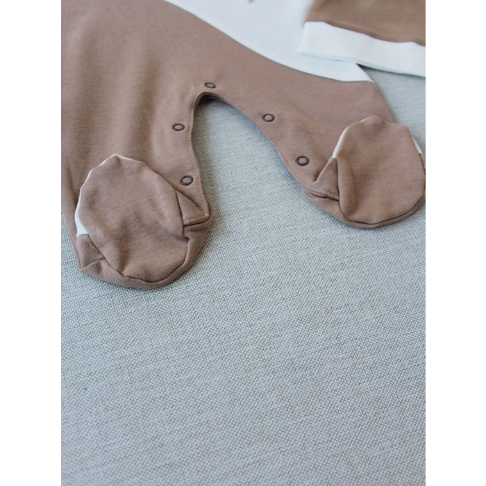 0-3 3-6 Ay Lucky Nakışlı Es Çizgi Boy Şapkalı Erkek Bebek Tulumu Kahverengi