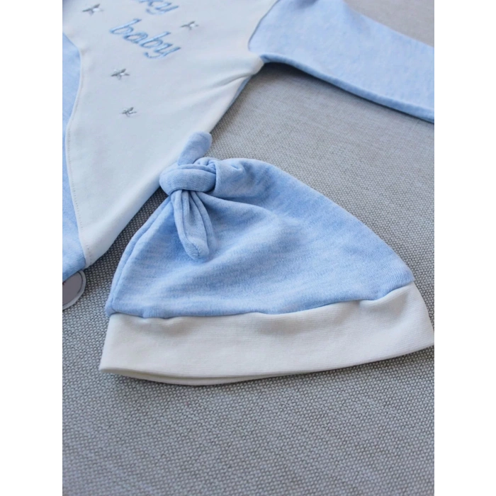 0-3 3-6 Ay Lucky Nakışlı Es Çizgi Boy Şapkalı Erkek Bebek Tulumu Mavi