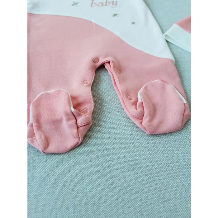 0-3 3-6 Ay Lucky Nakışlı Es Çizgi Boy Şapkalı Kız Bebek Tulumu Pudra