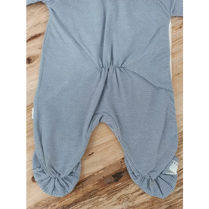 0-3 3-6 Ay Papyonlu Çizgi Desen Çıtçıt Kapama Kasketli Erkek Bebek Tulumu Lacivert