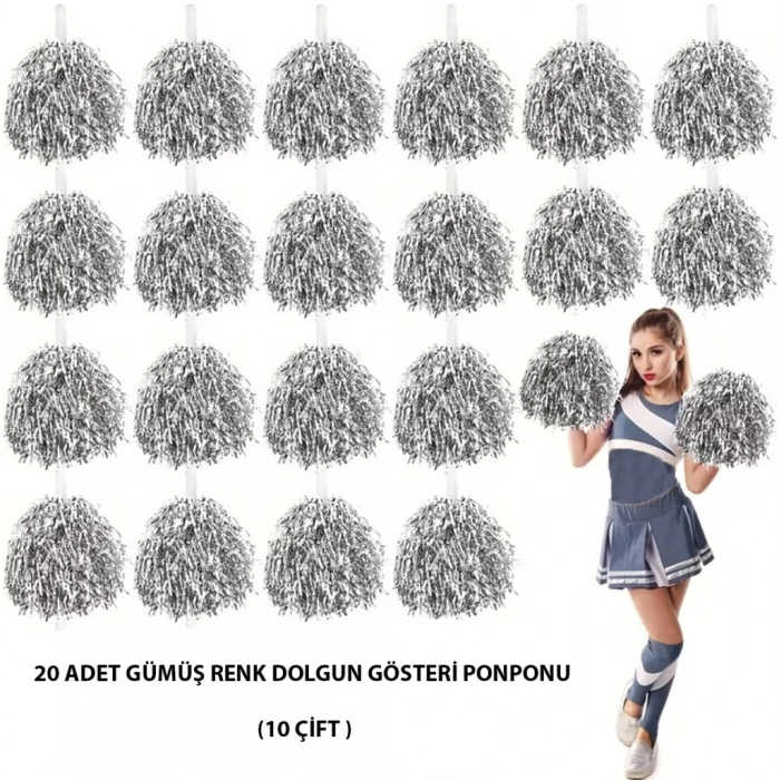 10 Çift ( 20 Adet ) Gümüş Renk 23 Nisan 19 Mayıs 29 Ekim Okul Gösteri Ponponları