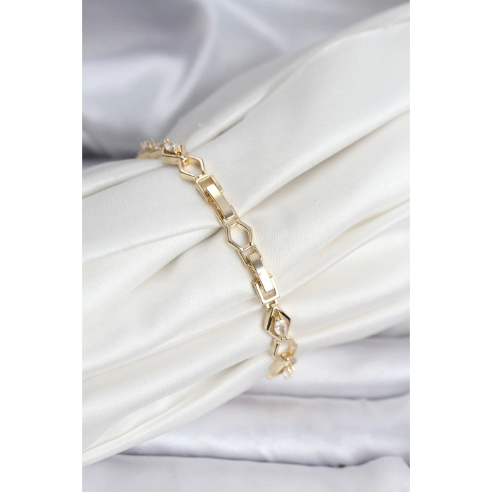 14K Gold Renk Kaplama Baklava Dilim Model Kadın Bileklik