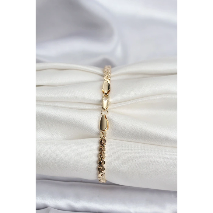 14K Gold Renk Kaplama Ezme Yılan Zincir Model CM Kadın Bileklik