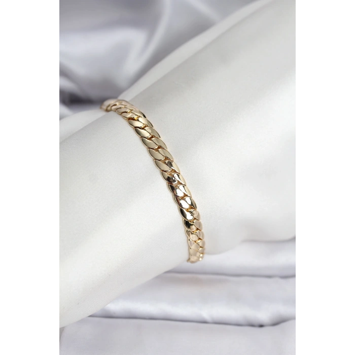 14K Gold Renk Kaplama Ezme Zincir Model Kadın Bileklik