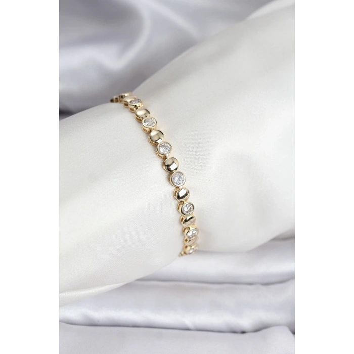 14K Gold Renk Kaplama Zirkon Taşlı CM Kadın Bileklik