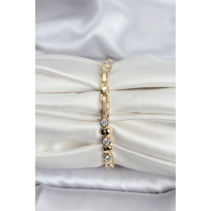 14K Gold Renk Kaplama Zirkon Taşlı CM Kadın Bileklik