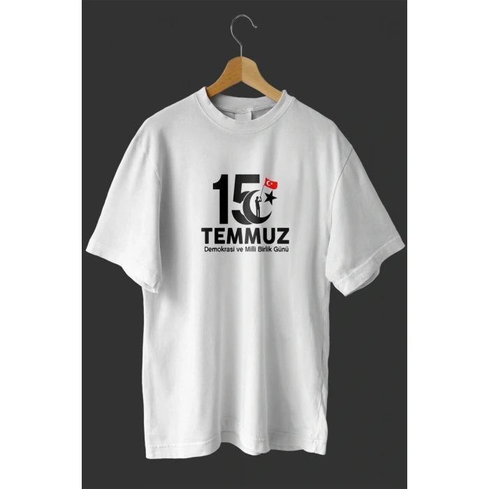 15 Temmuza Özel Tasarım Baskılı T-shirt - Beyaz