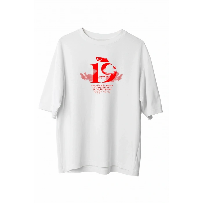 19 MAYIS UNİSEX BASKILI T-SHİRT - BEYAZ