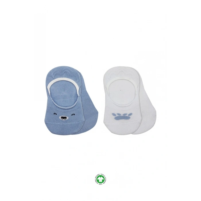 2Li Babet Cute Face Penye Çorap 30103 Mavi-Beyaz
