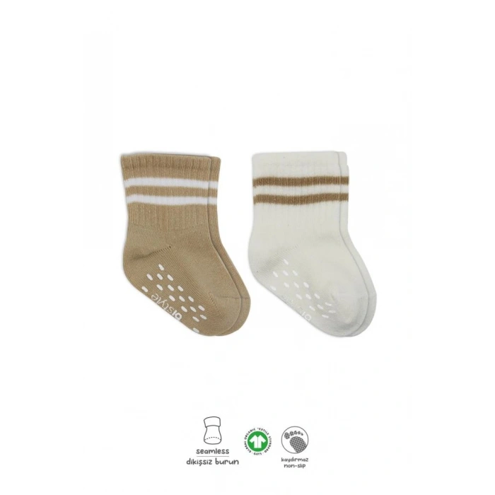 2Li Çemberli Kaymaz Soket Çorap 10125 Bej-Ekru