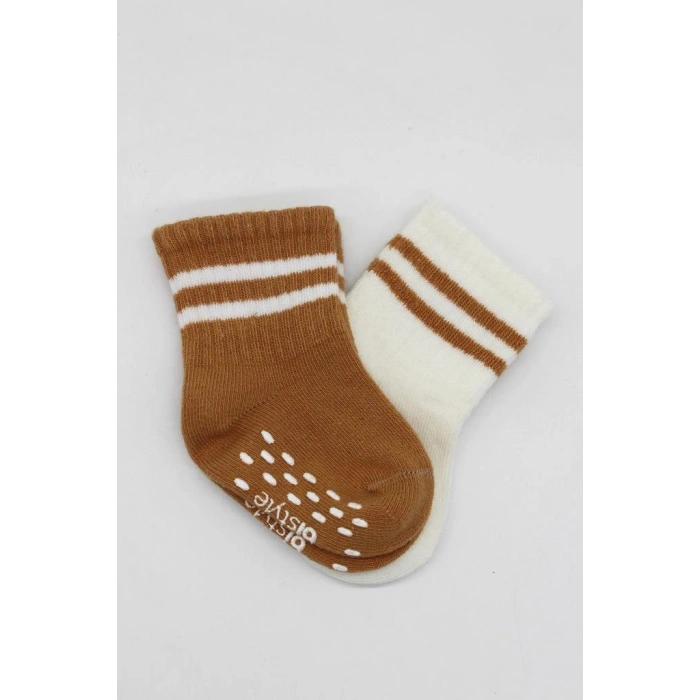 2Li Çemberli Kaymaz Soket Çorap 10125 Ekru Hardal