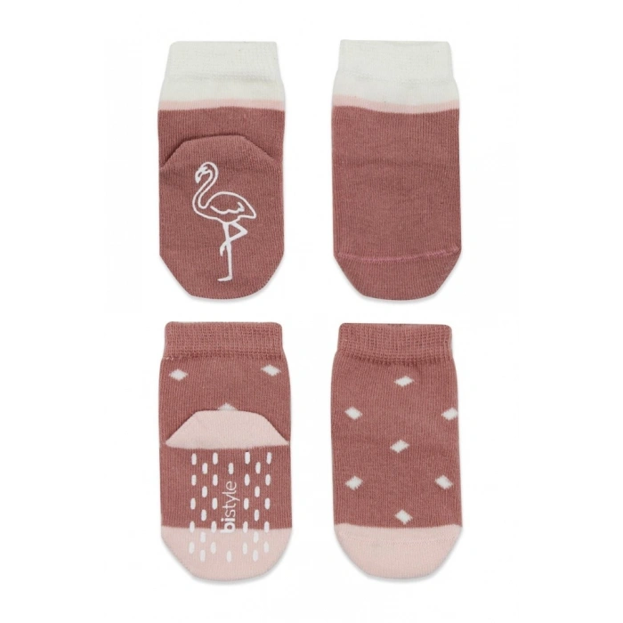 2Li Hayvan Figür Kaymaz Kız Soket Çorap 10120 Pudra