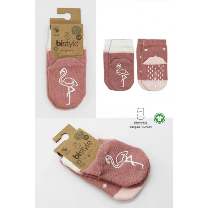 2Li Hayvan Figür Kaymaz Kız Soket Çorap 10120 Pudra