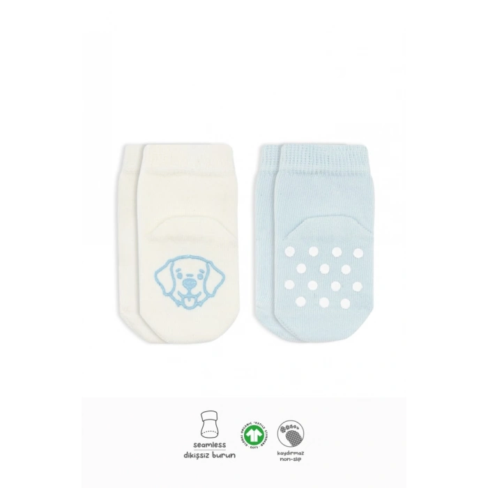 2Li Hayvan Figürlü Kaymaz Soket Çorap 10104 Mavi Ekru