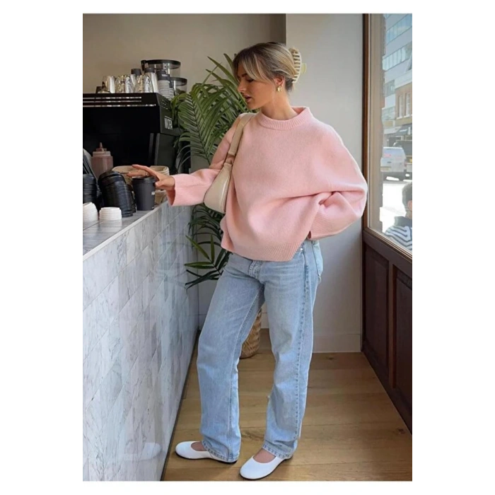 2 Li Kombin ( kazak + gömlek ) Kadın Oversize Kalıp Kışlık Kazak ve Çizgili Gömlek