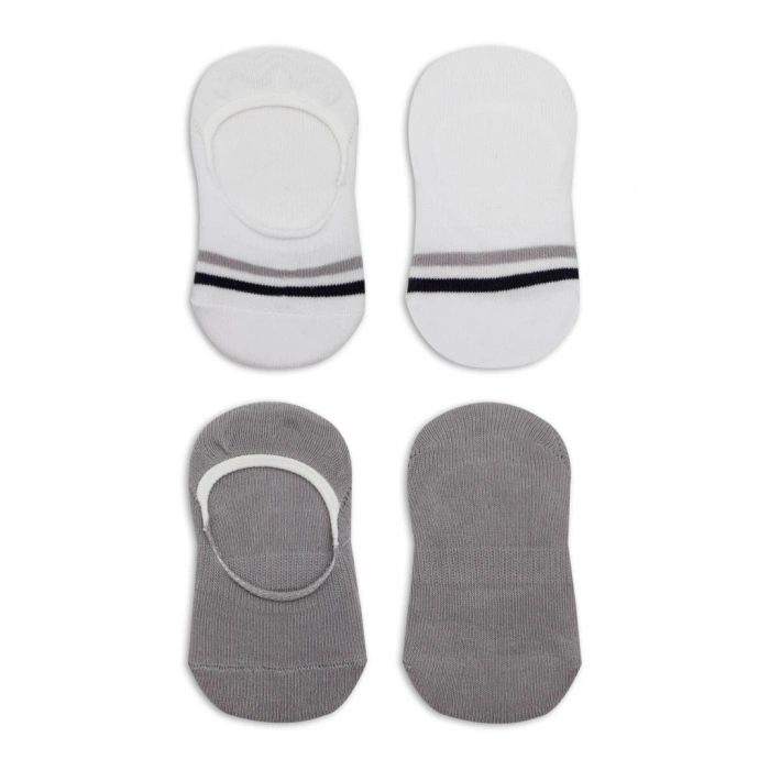 2Li Penye Babet Silikon Çemberli Çorap 30102 Gri Beyaz