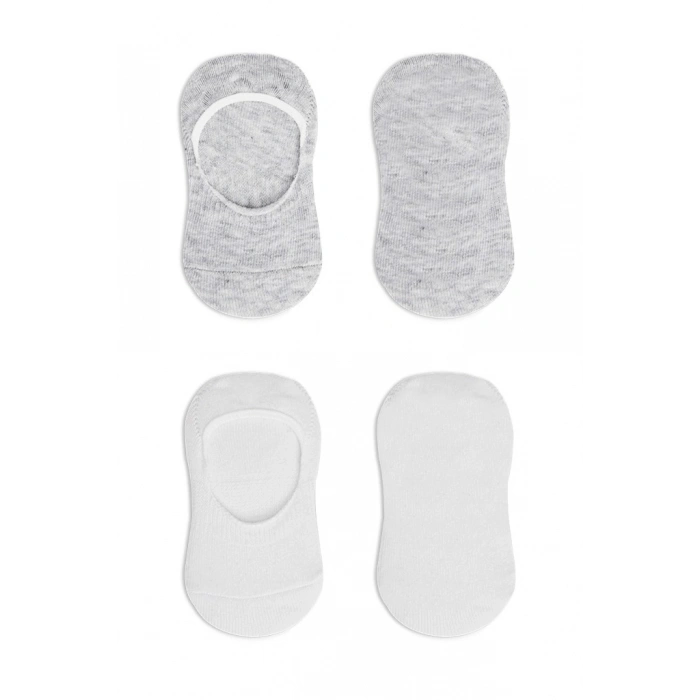 2Li Penye Babet Silikonlu Basic Çorap 30104 Gri Beyaz