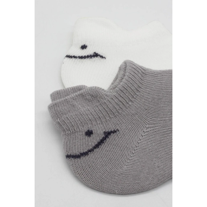 2Li Sneakers Smile Penye Çorap 20106 Gri Ekru