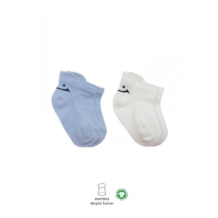 2Li Sneakers Smile Penye Çorap 20106 Mavi Ekru