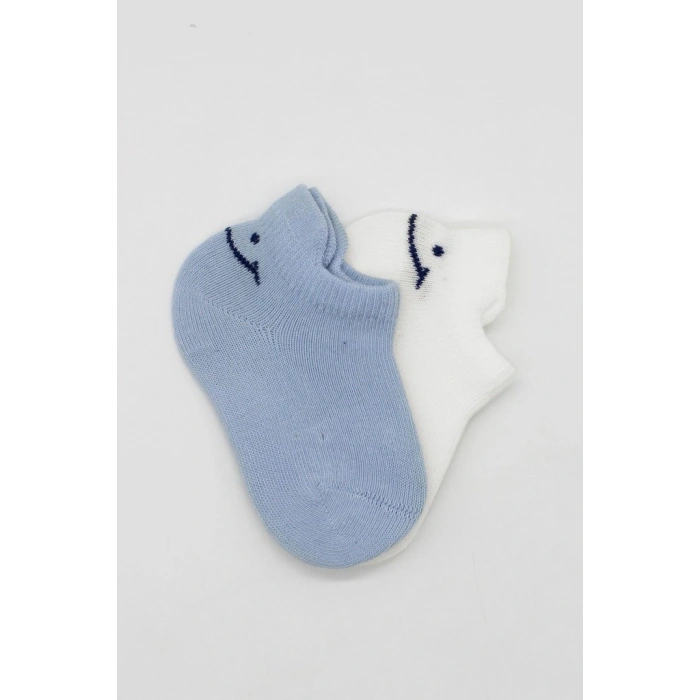 2Li Sneakers Smile Penye Çorap 20106 Mavi Ekru