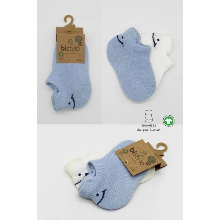 2Li Sneakers Smile Penye Çorap 20106 Mavi Ekru