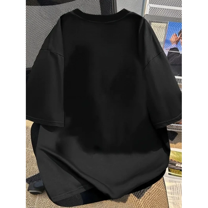 20/1 PENYE COMPACK BASKILI OVERSİZE BİSİKLET YAKA KISA KOL YAZLIK T-SHİRT - SİYAH