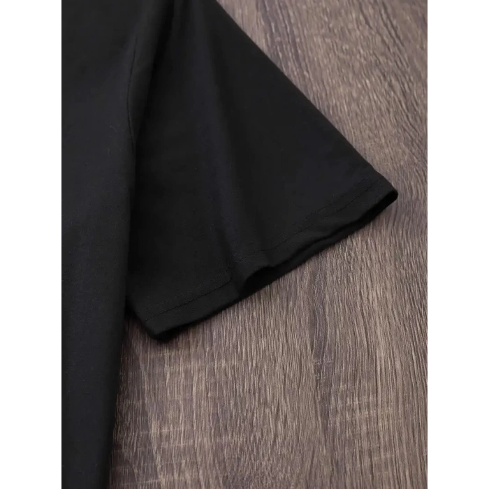 20/1 PENYE COMPACK BASKILI OVERSİZE BİSİKLET YAKA KISA KOL YAZLIK T-SHİRT - SİYAH